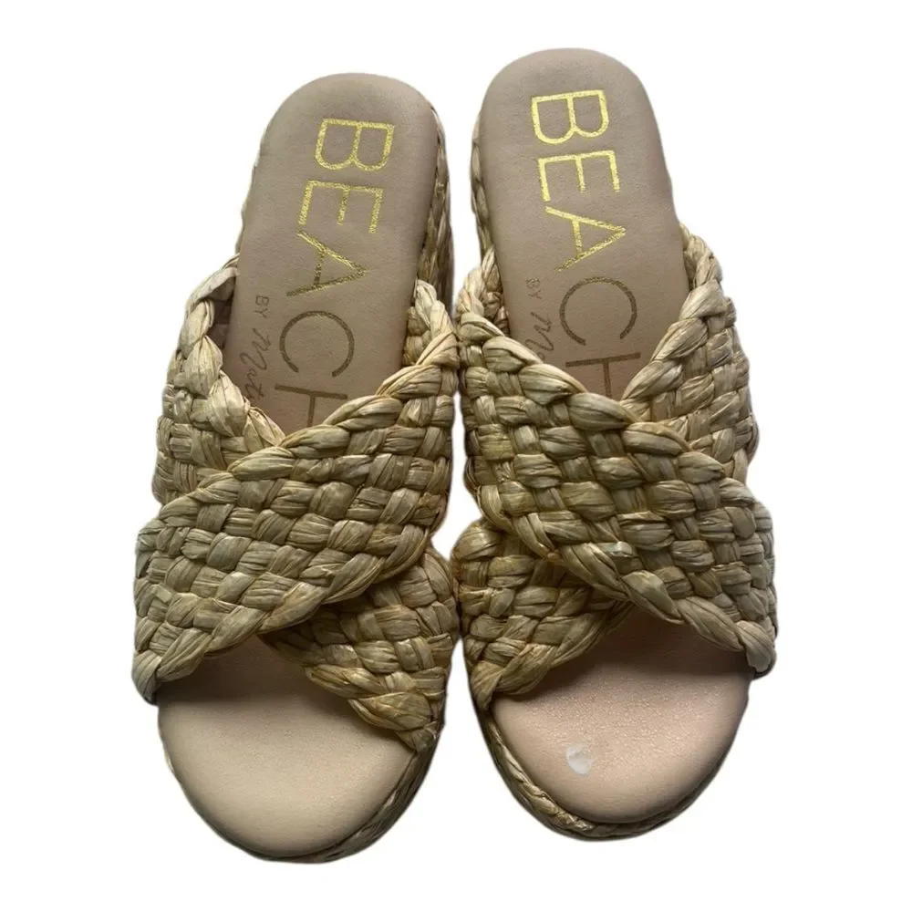 Anthropologie MATISSE Reflection Raffia Platform Bohemian Sandals Beach Shoes 8
